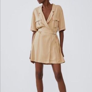 Zara camel wrap short belted dress